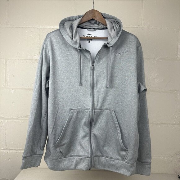 Nike Therma - Fit Full Zip Up Fleece Hoodie Mens Size XL Gray Heather Drawstring - Picture 1 of 6